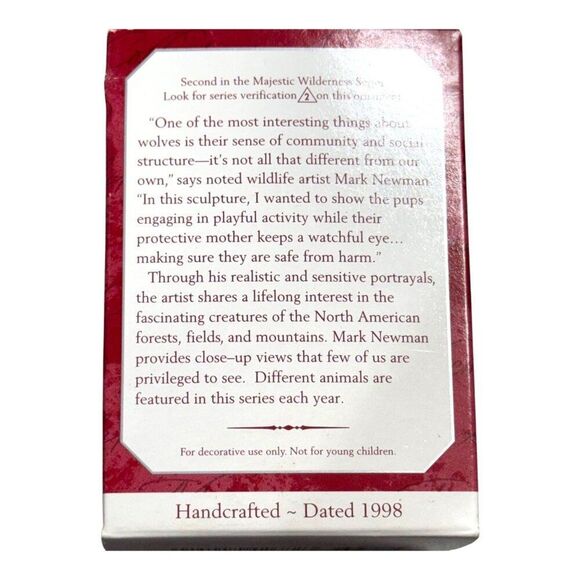 1998 Mark Newman Hallmark Cards Timber Wolves At Play Collectors Series Ornament - Picture 7 of 7